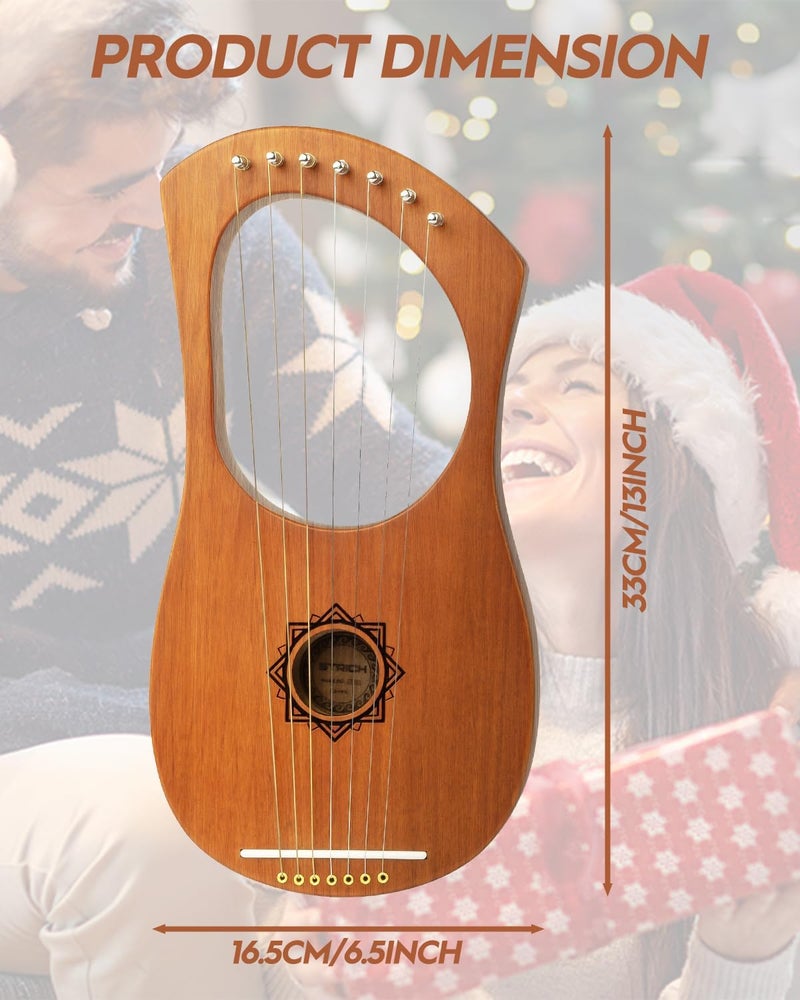 STRICH Lyre Harp, 7 Strings, Mahogany, Bone Saddle Lyre Harp Set with Spare Metal Strings, Tuning Wrench, Black Custom Gig Bag and Manual - Image 2